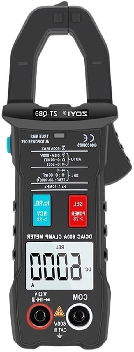 Digitale Stroomtang - Ampèremeter Multimeter - Elektrische Metingen - Automatische Identificatie - AC 600A - Zwart