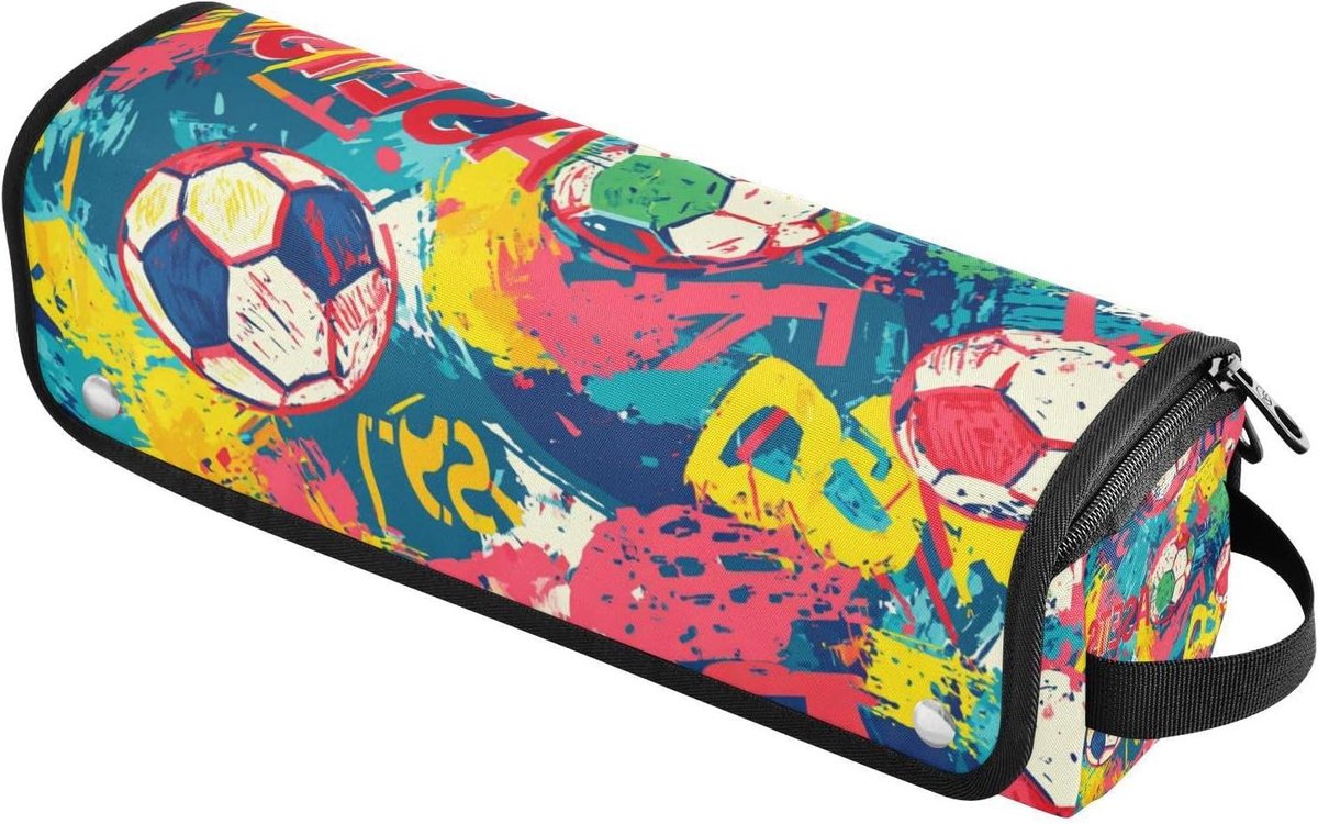 Haargereedschap Organizer - Reistas Stijltang - Veilig Opbergen - Hittebestendige Mat - 37 cm Lengte - Voetbal Kleurrijk
