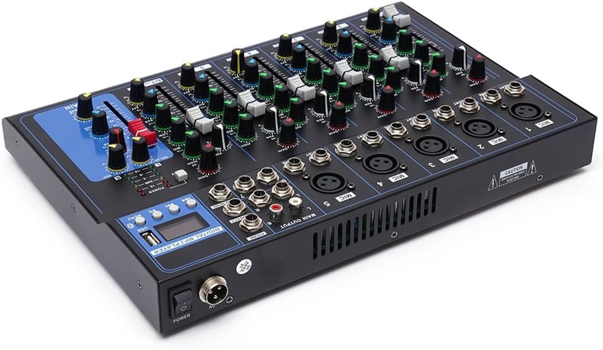 Audio Mixer - Geluidsconsole Bluetooth - Muziek Maken - 7 Kanalen - 33 x 23 x 37 cm - Zilver