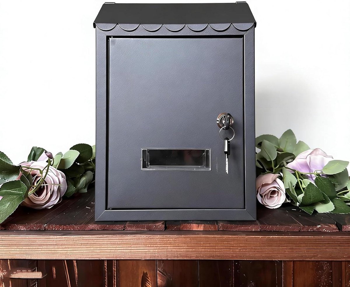 Beveiligingsbrievenbus - Brievenbus met slot - Post veilig ontvangen - Roestvrij staal - 25 x 10 x 35 cm - Zwart