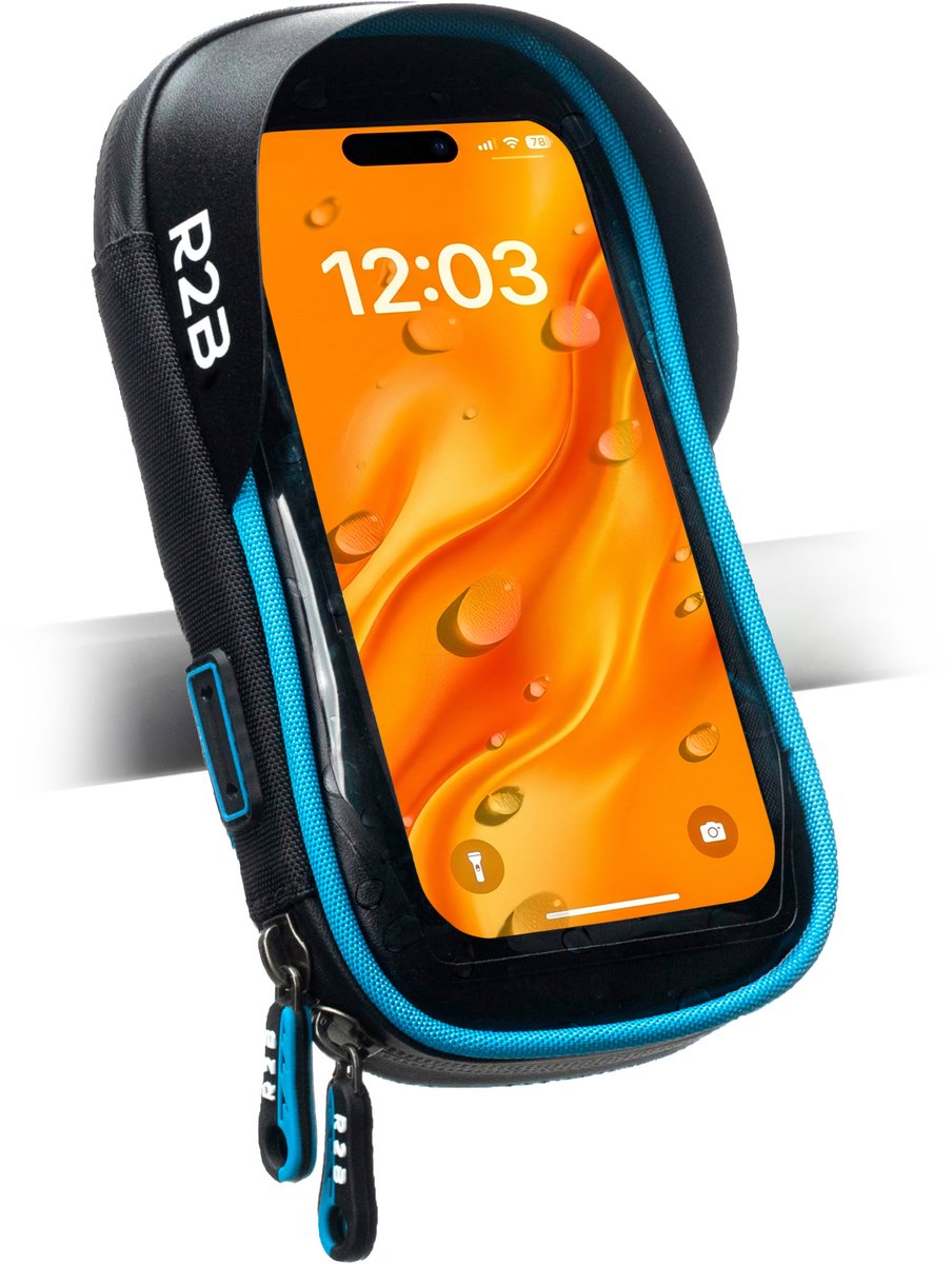 R2B Telefoonhouder Fiets Waterdicht - Ook voor Scooter & Motor - Gsm Houder Fiets - Fietshouder - Fiets Telefoonhouder - Smartphone Houder Fiets - Accessoires - Zwart/Blauw - Phone Holder Bike