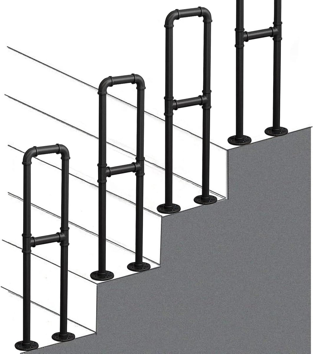 Leuning voor Trap - Trapleuning Binnen Buiten - Veilig Traplopen - 200 Pond Belasting - 85 cm - Zwart
