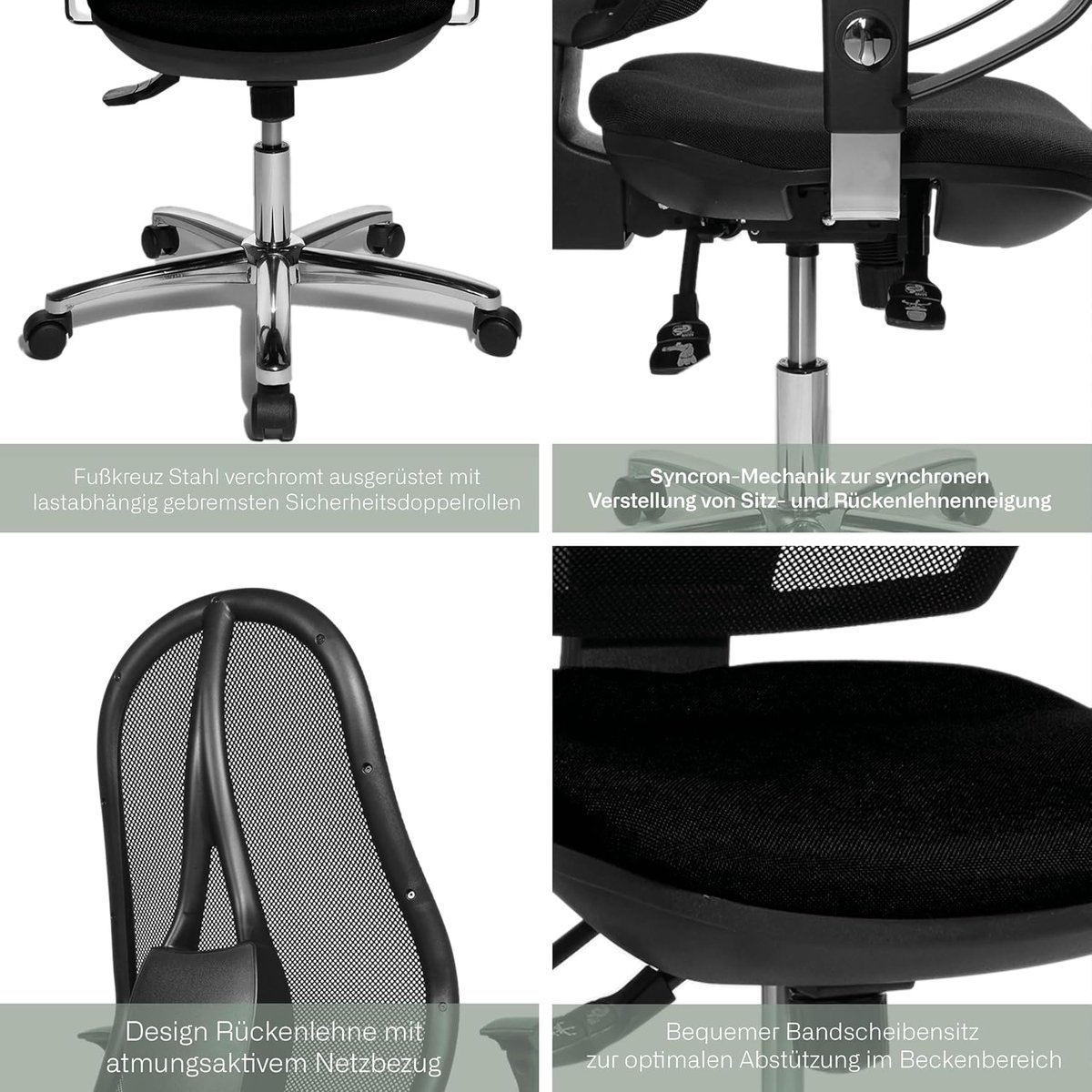 Ergonomische bureaustoel met armleuningen – House&Garden Open Point SY Deluxe draaistoel – grijs gemêleerd mesh design, synchroonmechanisme, verstelbare zithoogte, 110 kg draagkracht – comfortabele kantoorstoel voor thuis en kantoor