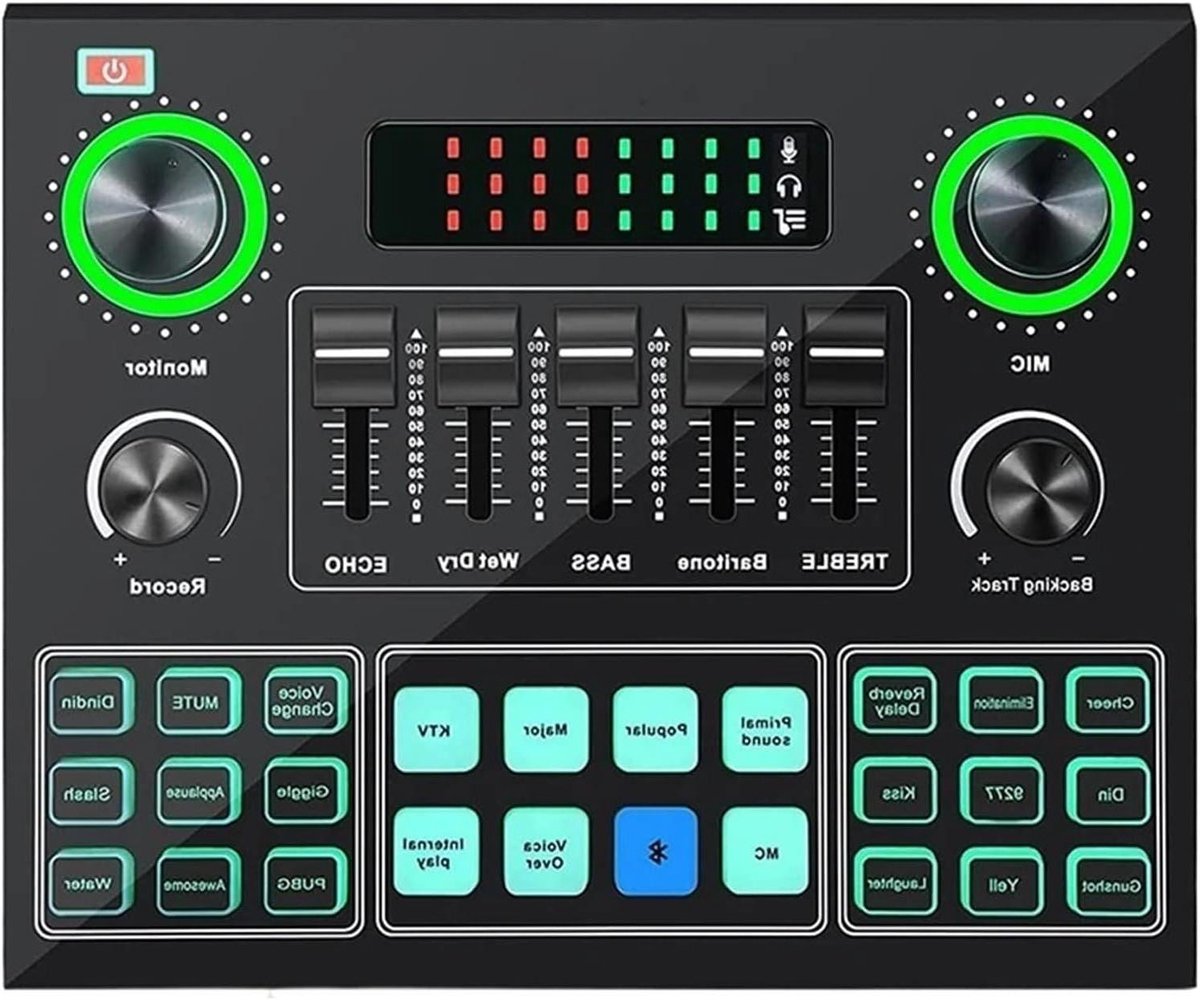DJ-controller V9 Bluetooth-geluidskaart Stereo Audio Mixer met effecten en stemverandering for computerspel Mobiele telefoon Live-uitzending