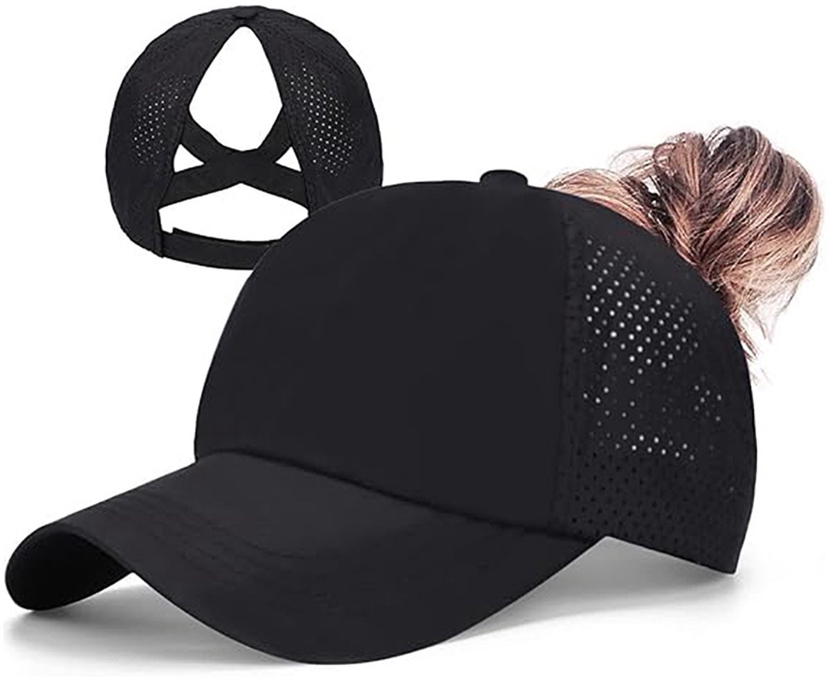 carmdering - Dames Paardenstaart Baseballpet - Criss Cross Ponytail Hat - Sportmuts - Sneldrogend - Ademend Mesh - Polyester - Verstelbaar Klittenband - UV-Bescherming Voor Outdoor Activiteiten - 1 Stuk