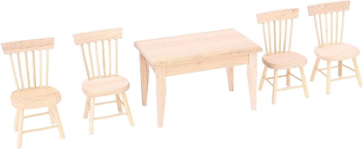 Poppenhuis Miniatuur Tafelstoelenset Prachtig Vervaardigd Robuust Meubilair voor Fantasierijk Spelen Ideaal voor Miniatuurvoedselscènes Eiken Materiaal