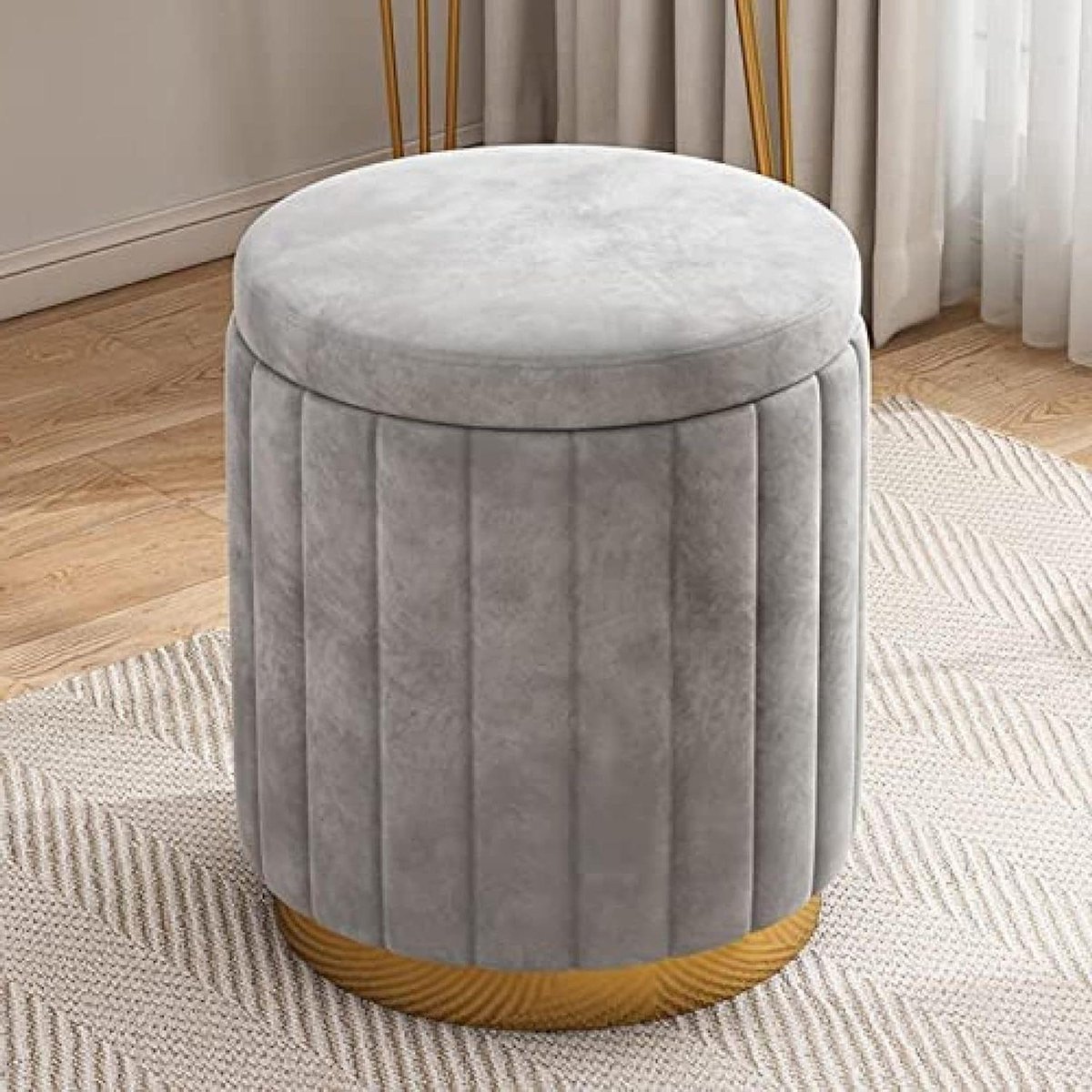 Opberg Ottomaan - Voetsteun Kruk - Ruimte Organiseren - Met Gouden Basis - 34x34x45cm - Grijs