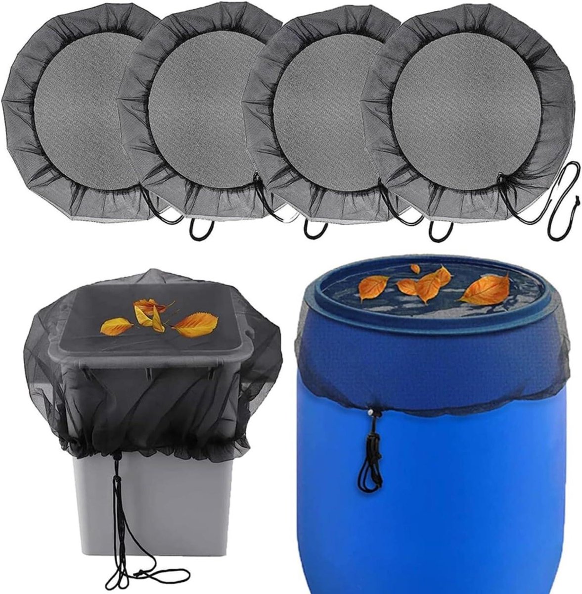 Regenton Net - Water Vat Deksel - Water Opslag Schoon - Verstelbaar Trekkoord - 95 cm Diameter - Zwart