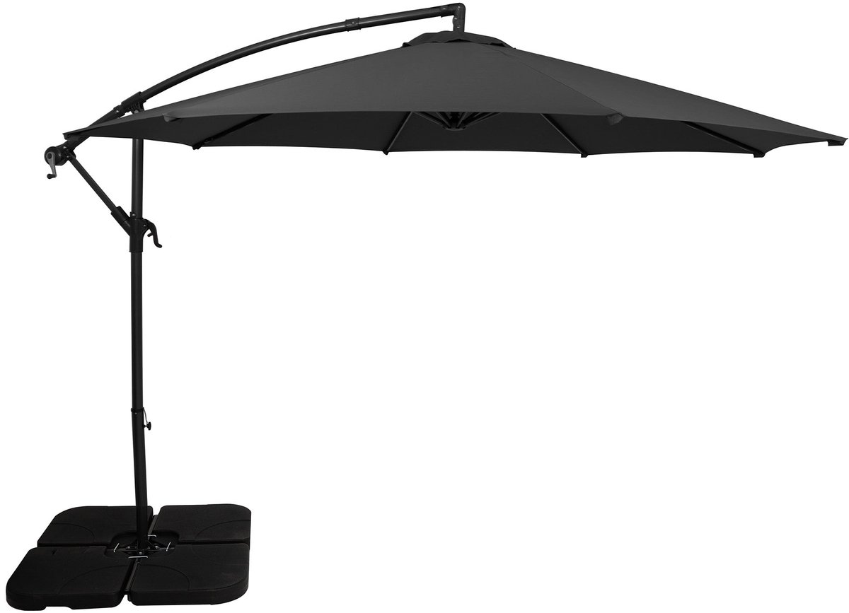 Zweefparasol 3 m & vierkante parasolvoet - grijs - hangparasol tuin en terras