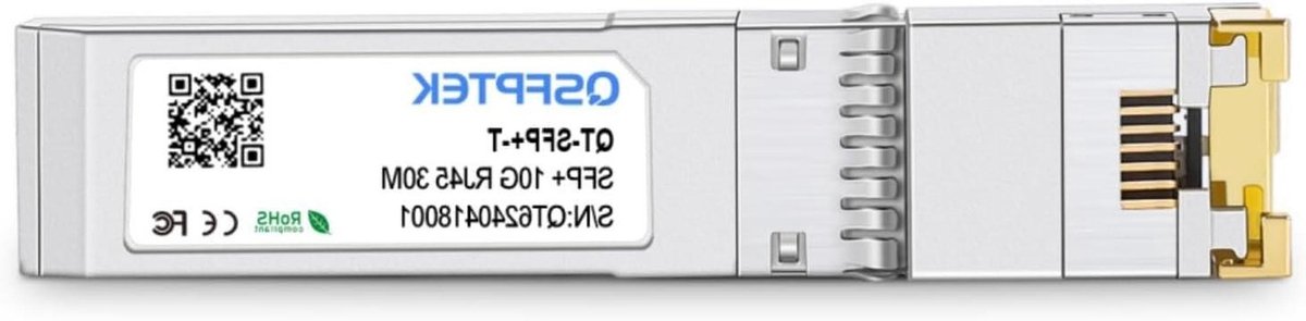 QSFPTEK 10GBASE-T SFP+ RJ45 Transceiver tot 30m, 10G SFP+ naar RJ45 koper mini-GBIC module voor Intel E10GSFPT (Cat6a/7)