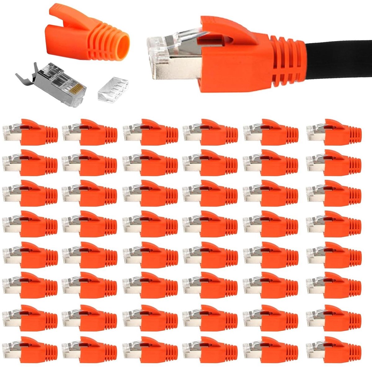 RJ45 Connectoren - Netwerk Pluggen - Netwerk Installatie - Pass-Through Ontwerp - 100 Stuks - Zilver Oranje