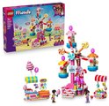 LEGO Friends snoep en cupcake reuzenrad speelset met kraampjes, naast de productdoos.