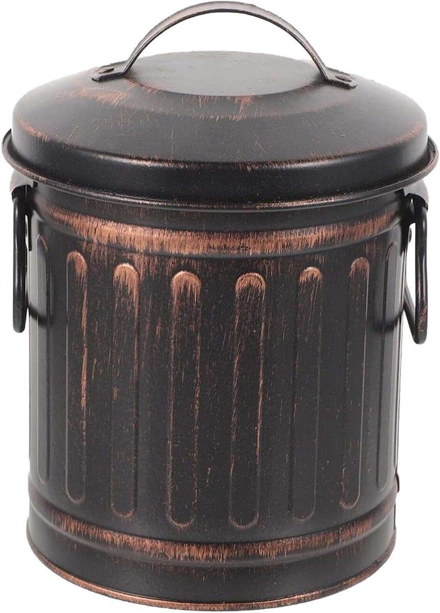 Mini Emmer - Metalen Kan - Haardhout Opslag - Met Deksel - 13 x 19 cm - Zwart