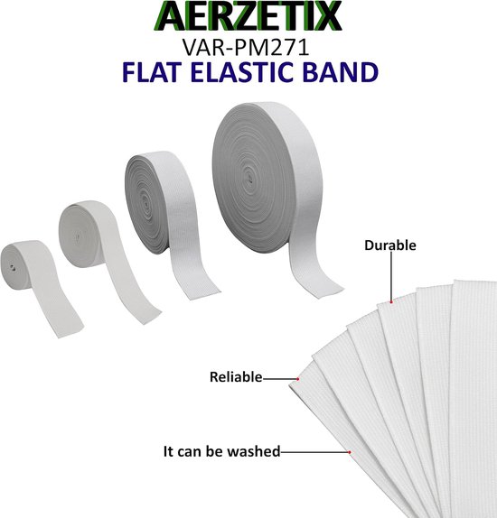 AERZETIX - C67254 - elastic flat woven 1 m - width 25 mm - colour white - polyester and latex - ready, short articles, sewing, clothing, fabrics, belts, trousers, skirts — afbeelding 4