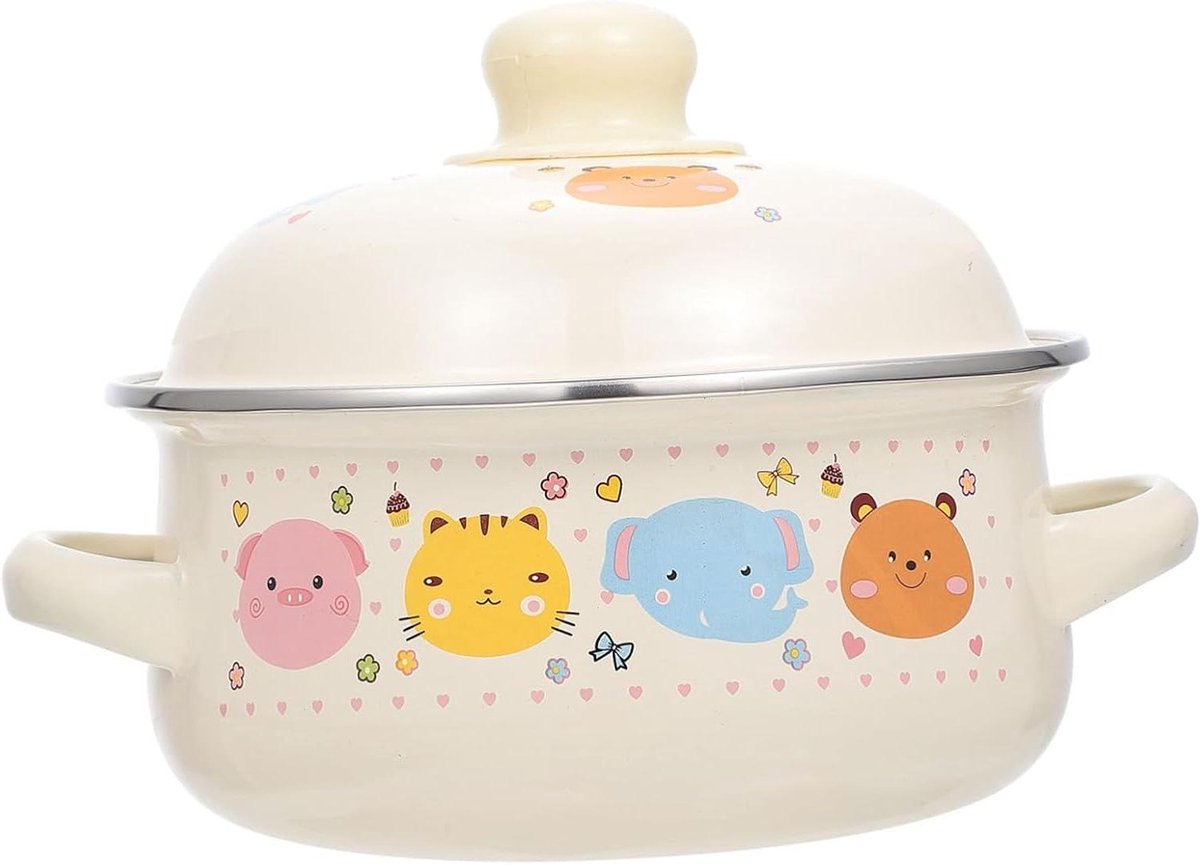 Soeppan Emaille - Stoofpot Pan - Thuis Koken - Dubbele Oor Handvat - 20 x 16 x 8 CM - Beige