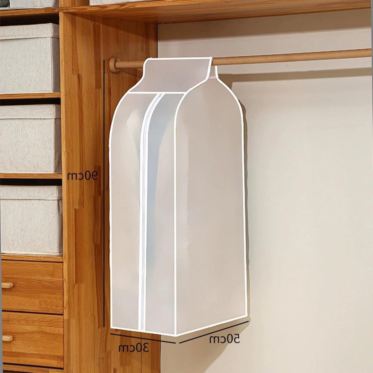 Kledinghoes - Kledingzak Beschermhoes - Kleding Beschermen - Ademend Vochtwerend Satijnlook - 50 x 30 x 90 cm - Zwart/Bruin