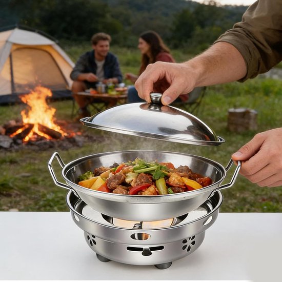 Campingset Kookpan - Spiritus Kookset - Outdoor Koken - Verstelbaar Gebruiksvoorwerpen - 24 cm - Zilver — afbeelding 2