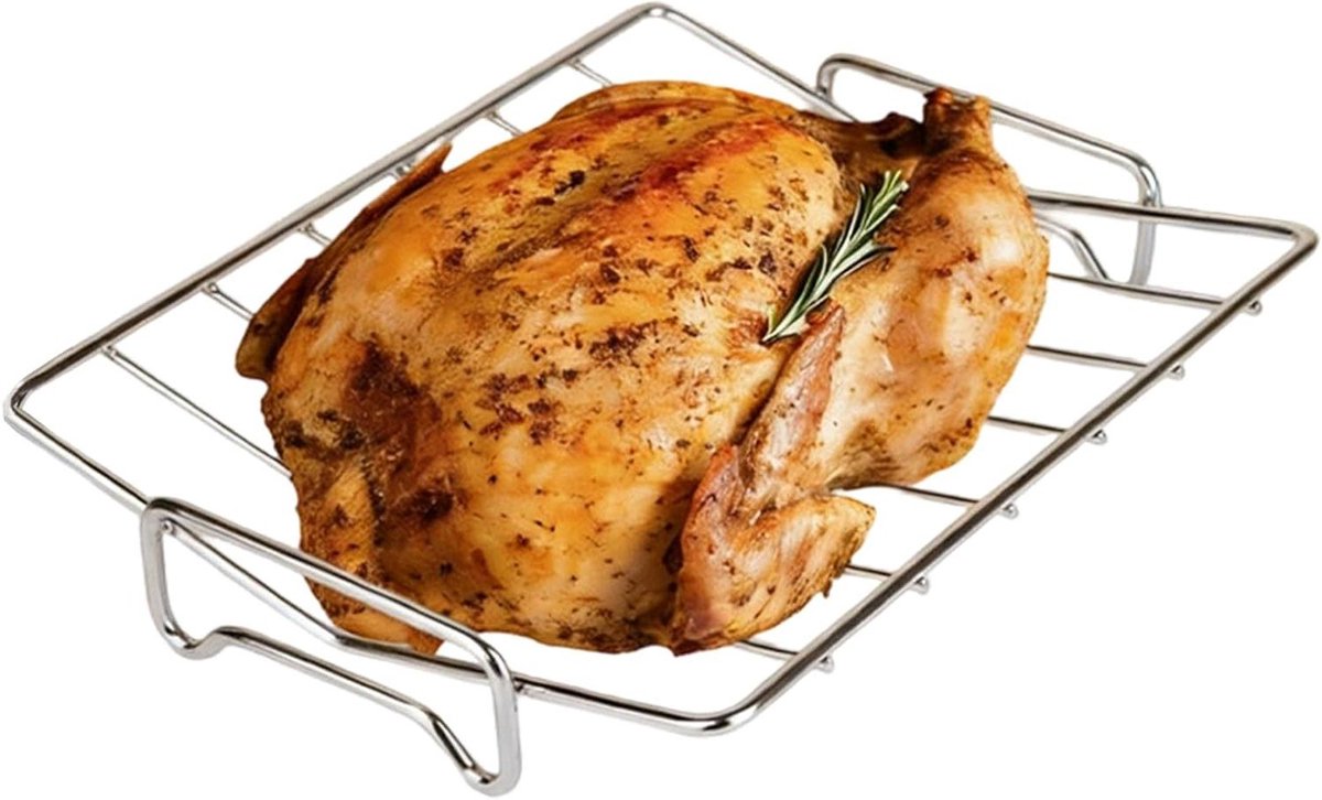 Braadrek voor Oven - Grill rek - Gevogelte Garen - Vorm stabiel - 29 x 21 x 8 cm - Zilverkleurig