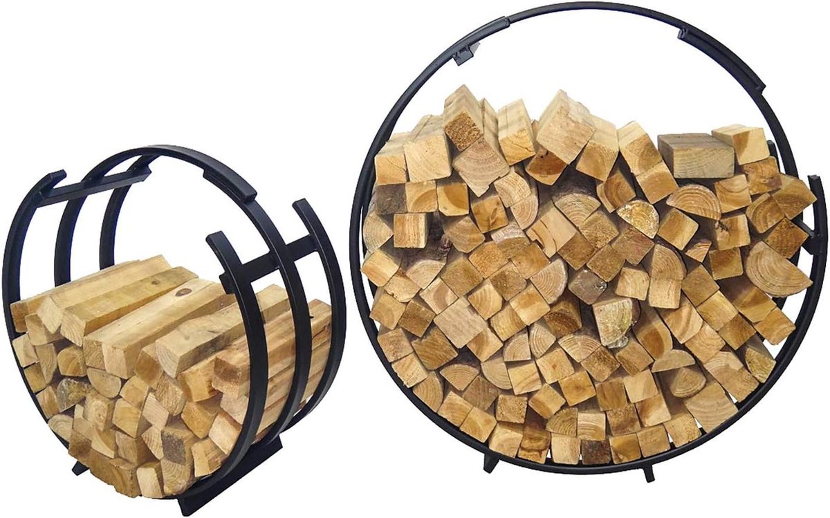 Houtopslag Set - Haardhoutrek Staand - Haardhout Opslag - Stijlvol Design - XXL Maten - Zwart
