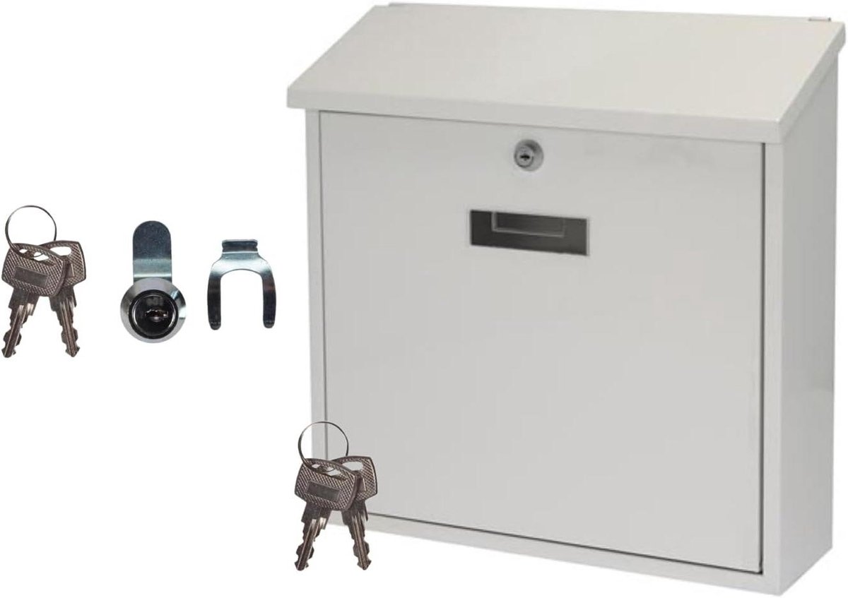 Brievenbus met naamplaat - Postbak huis - Post ontvangen - Inclusief reserveslot - 37 x 36 cm - Wit