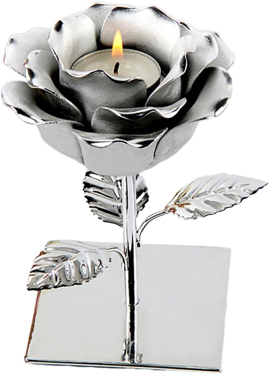 Kaarsenhouder Roos - Theelichthouder Bloem - Romantische sfeer creëren - Elegante 3D roosvorm - 14 x 14 x 16.5 cm