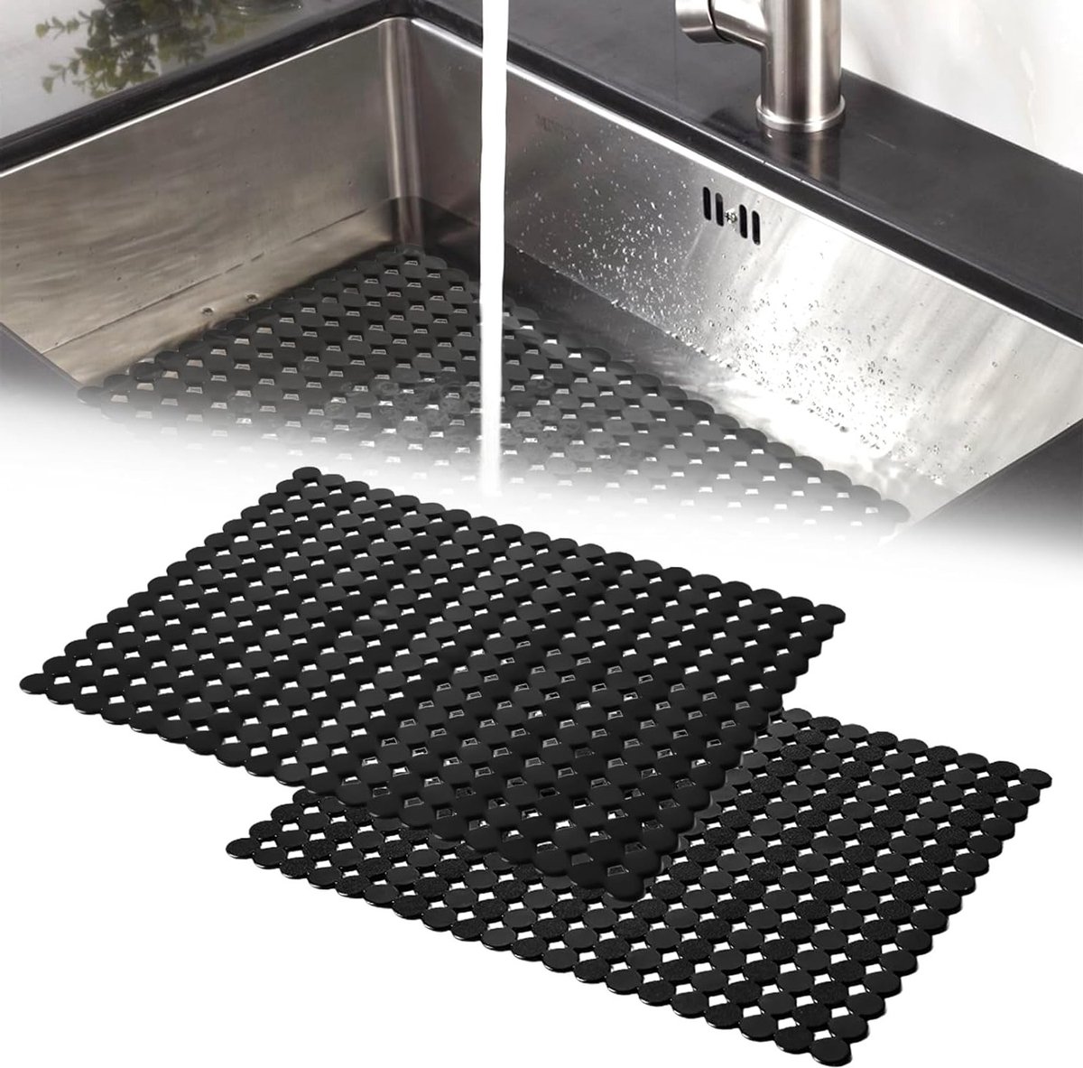 Set van 2 Keukenafvoer Matten, 30 x 40 cm, Snijdbare PVC Beschermmat, Antikras en Duurzaam voor RVS en Keramische Spoelbakken