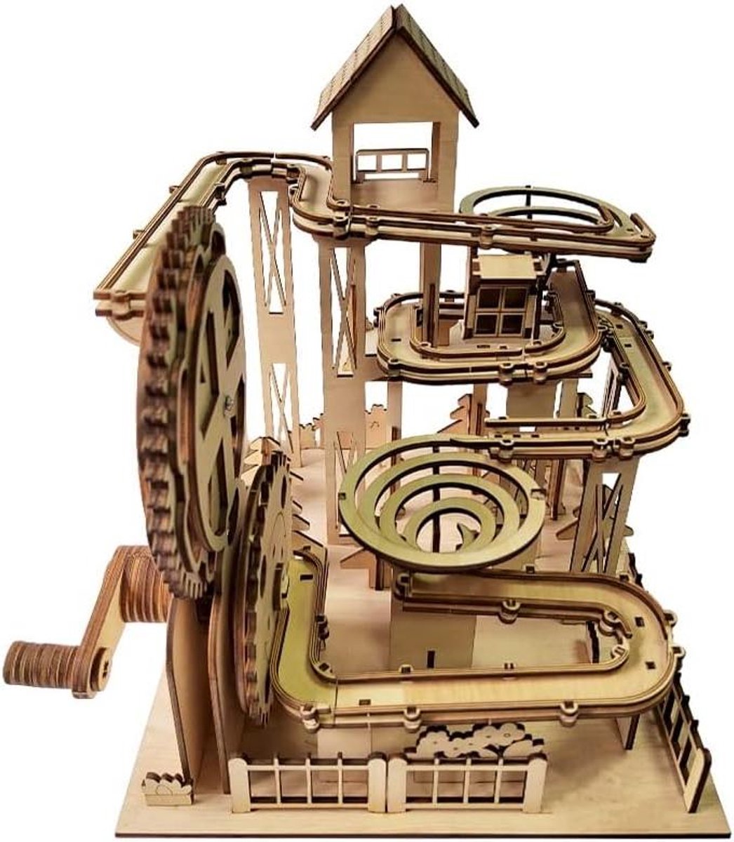 Houten Puzzel - Knikkerbaan Model - Creatief Bouwen - Mechanisch Ontwerp - 255 Stuks - Houtkleur
