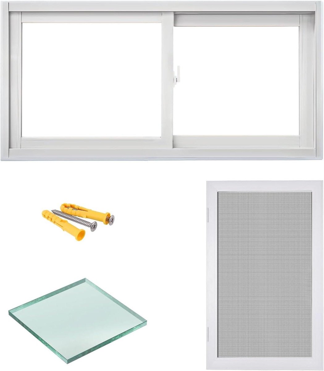 Schuifraam Kelder - Ventilatie Raam - Natuurlijk Licht - Geïsoleerd Glas - 24x13 Inch - Wit
