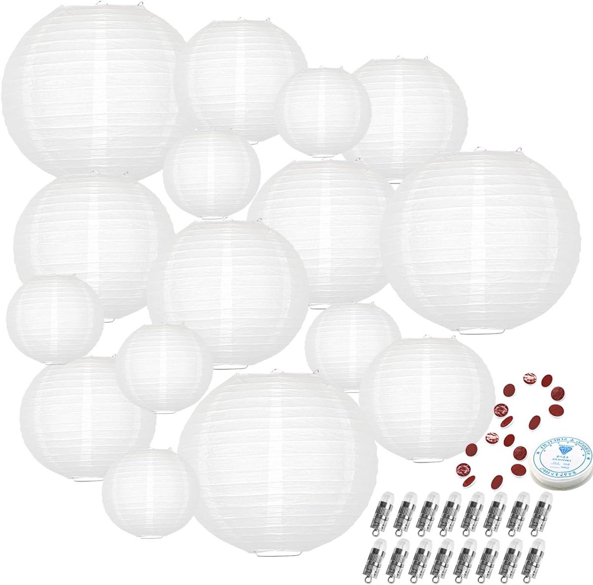 Papieren Lantaarns - Decoratieve Lantaarns - Feestelijke Decoratie - Inclusief LED Verlichting - 16 Stuks - Wit