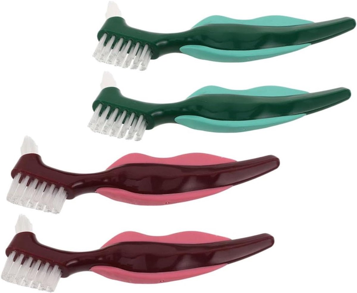 Reinigingsborstels Kunstgebit - Prothese Borstel Set - Kunstgebit Reinigen - Dubbelzijdige Borstelkop - 15.5 cm - Diverse Kleuren