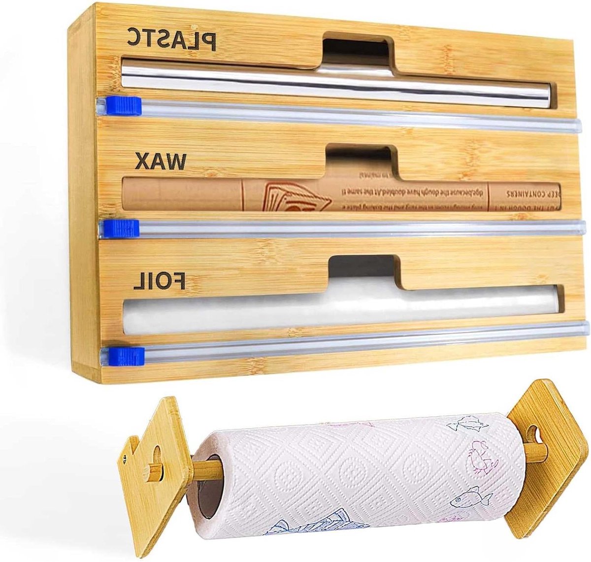 Keuken Organizer - Folie Dispenser - Keuken Opbergen - 4-in-1 Ontwerp - 33.5 cm - Bamboe