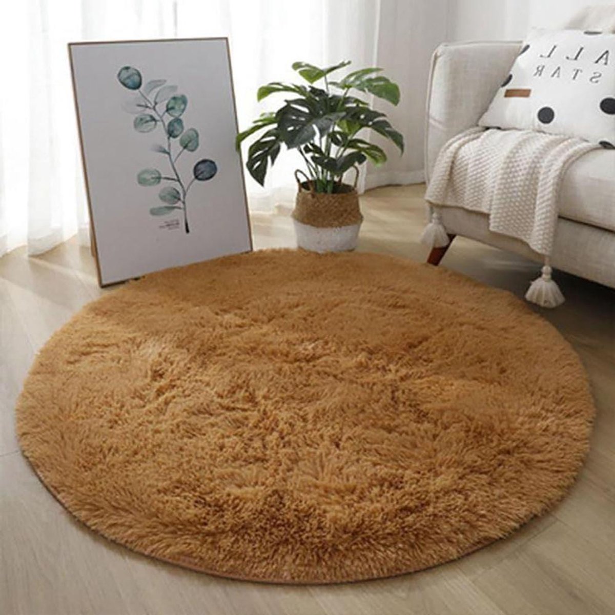 Rond Vloerkleed - Zacht Tapijt - Woonkamer Decoratie - Antislip Onderkant - 160 cm - Donke
