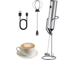 Melkopschuimer - Drankmixer - Cappuccino Latte - Oplaadbaar met 3 snelheden - Met standaard - Zilver