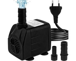 Mini-waterpomp (600 l/u, 10 W), ultrastille aquariumpomp met hoge slag, fonteinpomp met 1,5 m netsnoer, 2 sproeiers voor aquariums, vijvers, fonteinen, beelden en hydrocultuur.