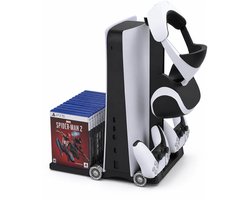 Multifunctioneel PS5 Opbergstation Standaard met Koelventilatie – Docking Station - Oplaadstation voor DualSense Controllers – Games & Headset Houder – Geschikt voor Playstation 5 CD Disc & Digital
