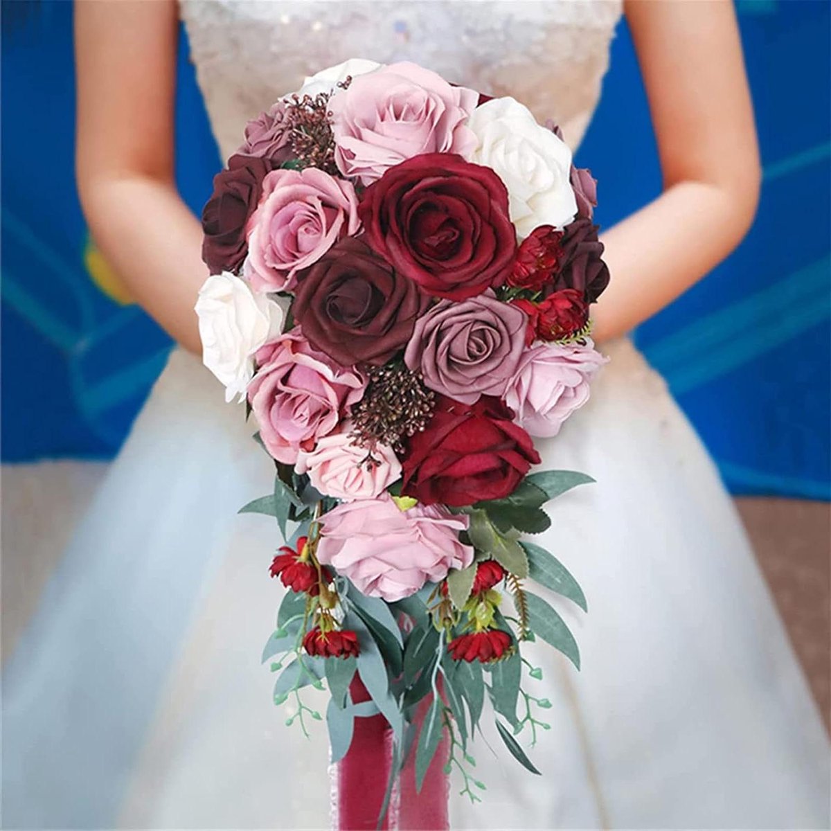 Kunstboeket Bruiloft - Decoratie Bloemen - Feestelijke Decoratie - Handgemaakt Ontwerp - Niet Gespecificeerd - Roze Rood