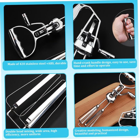 Handmatige Handmixer - Eierklopper Garde - Beslag Mixen - Dubbele Roterende Klopper - 31 cm - Zilver — afbeelding 5