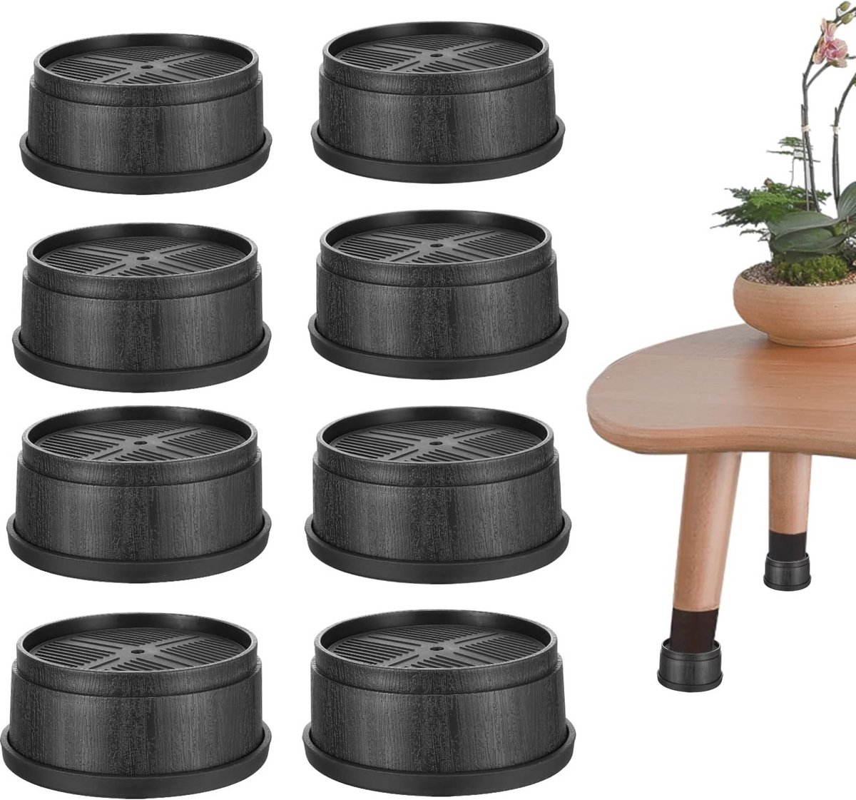 Verstelbare Meubelverhogers - Stapelbare Bedverhogers - Extra Ruimte Creëren - Antislip Rubberen Pads - 8 Stuks - Zwart