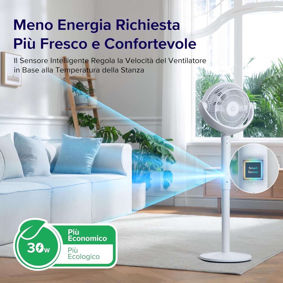 Vloer Ventilator - Staande Fan - Kamertemperatuur Regelen - Klassieke Stijl - 110.8 cm - Wit – foto 7