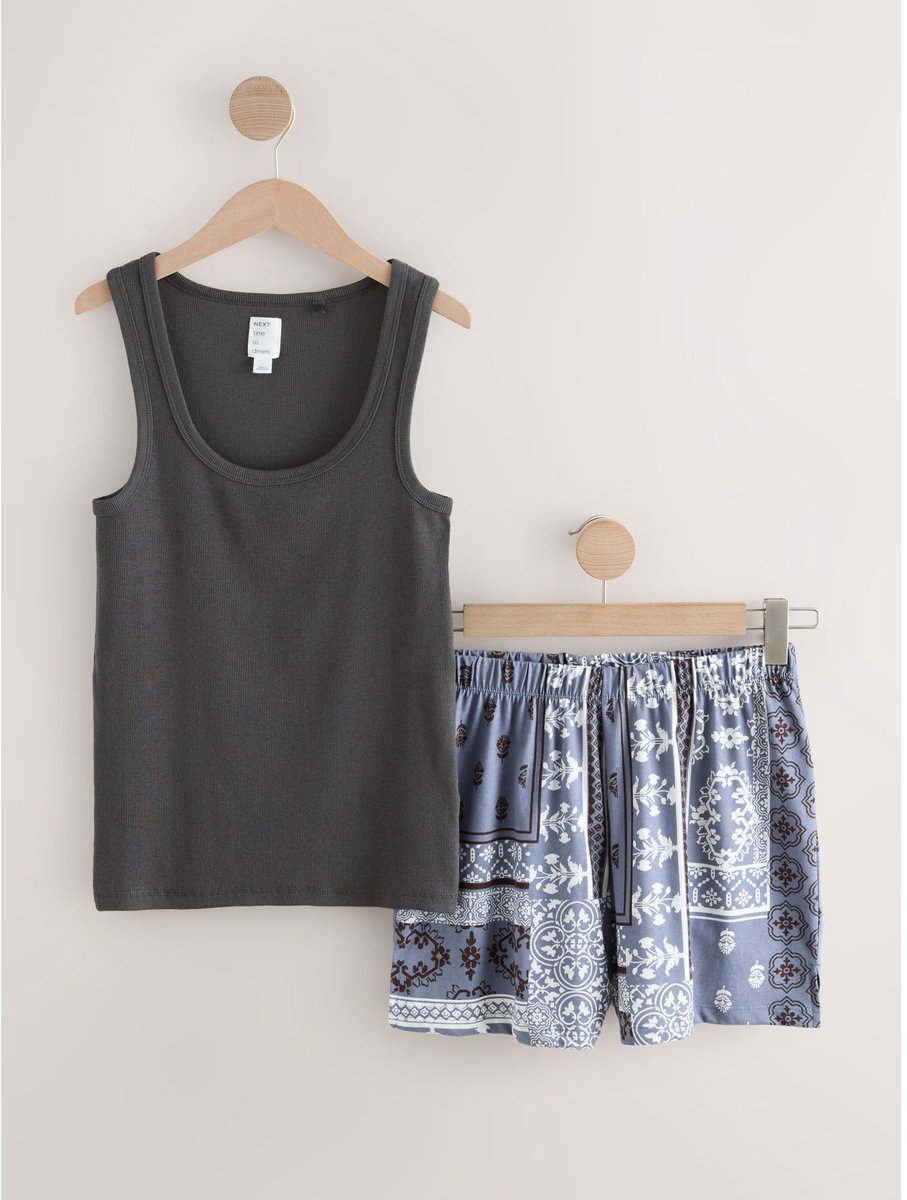 Next - Dames - Korte geribbelde pyjama - Blauw