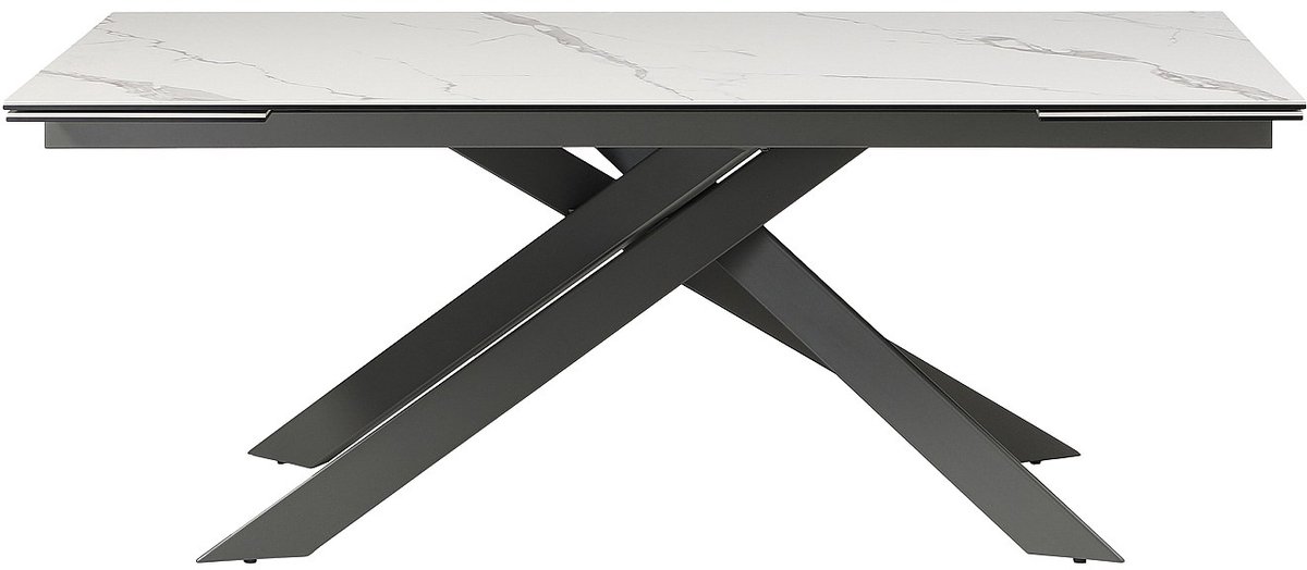 Vente-unique Verlengbare eettafel 8 tot 12 plaatsen van keramiek, gehard glas en metaal -