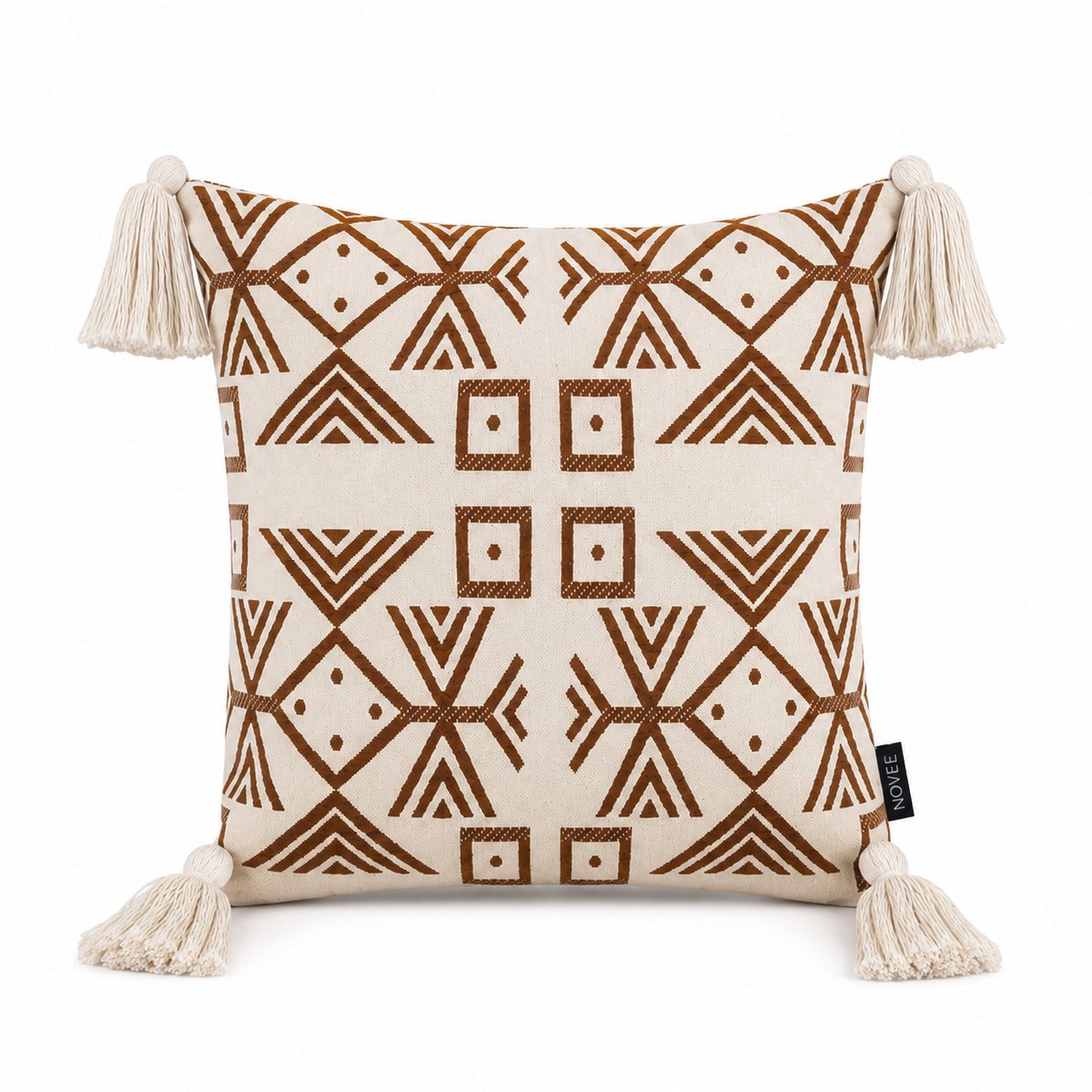 NOVÉE Sierkussen Coffee / White Tassle | 45 x 45 cm | Polyester Wit-Bruin
