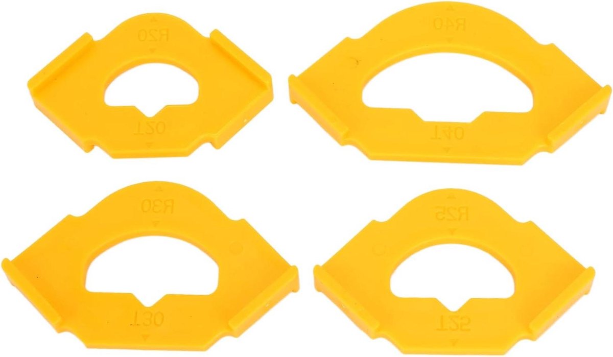 Radius Jig Set - Hoek Sjabloon - Houtbewerking Afronden - 4 Delig 8 Maten - 18x3 cm - Geel