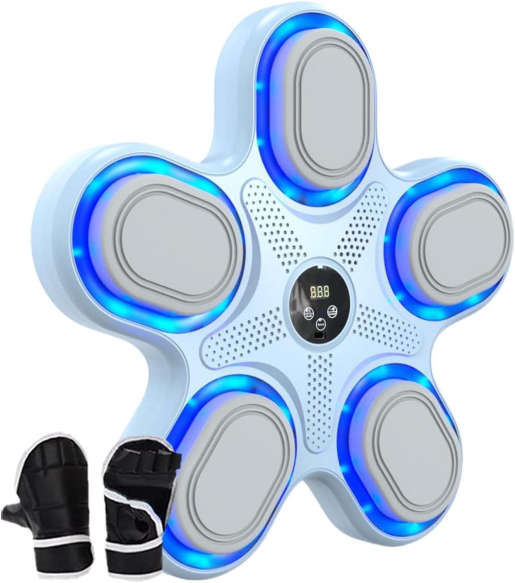 Muziek Boksmachine - Wand Bokstrainer - Thuis Sporten - Dynamische Led Verlichting - 37 x 35 x 5 cm - Blauw