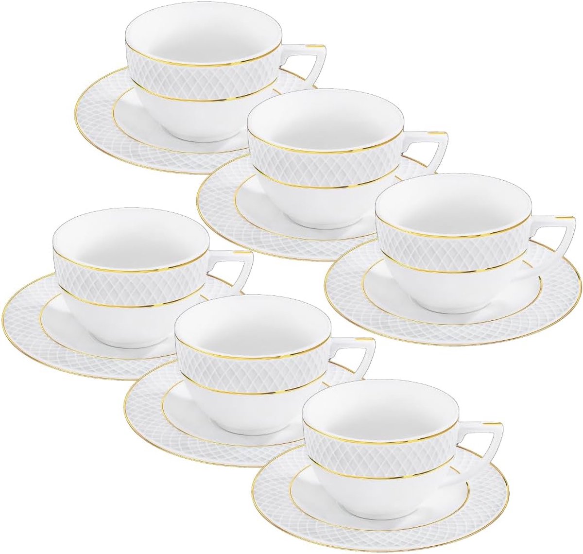 Wilmax England Theekop & Schotel Wit Goud Porselein 240ml (6)