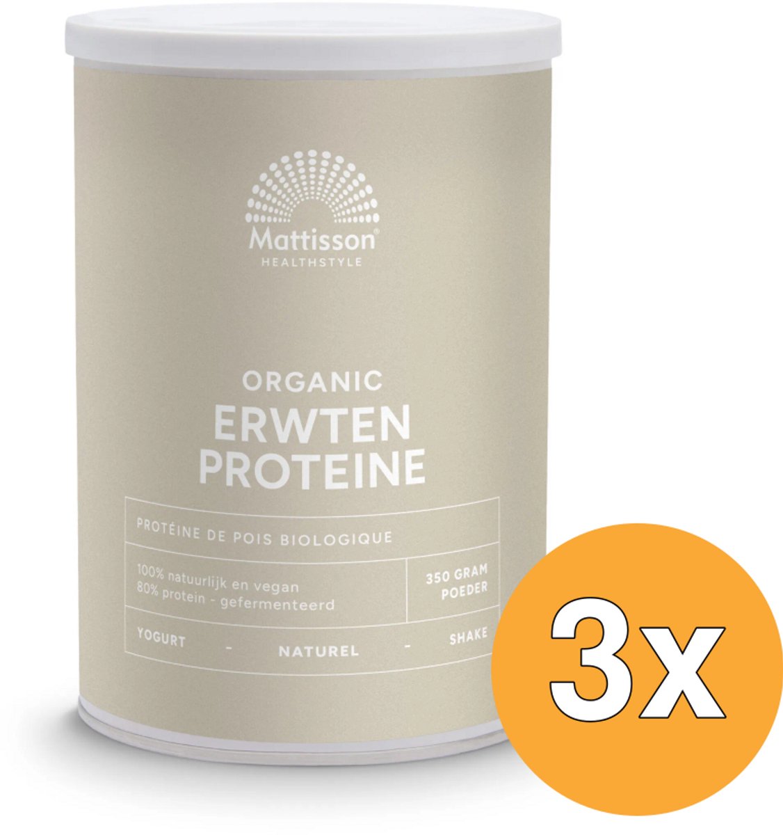 3x Mattisson Vegan Erwten Proteine 80% Bio (350 gr)