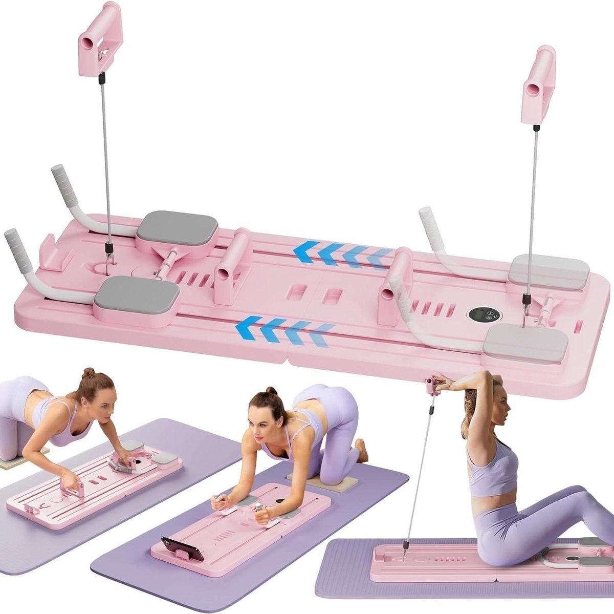 Opvouwbaar Pilates Board - Schuifplank Thuis - Lichaamsvorming Workout - Geïntegreerde Weerstandsbanden - 106x41x7 cm - Roze