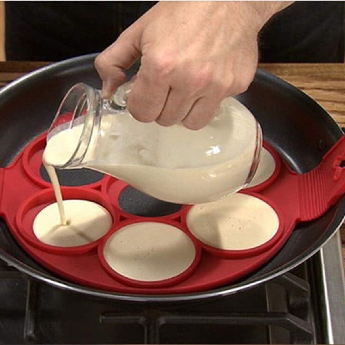 Siliconen Mal - Pannenkoek Maker - Ontbijt Bakken - 7 Gaten Ontwerp - 40 x 23 cm - Rood