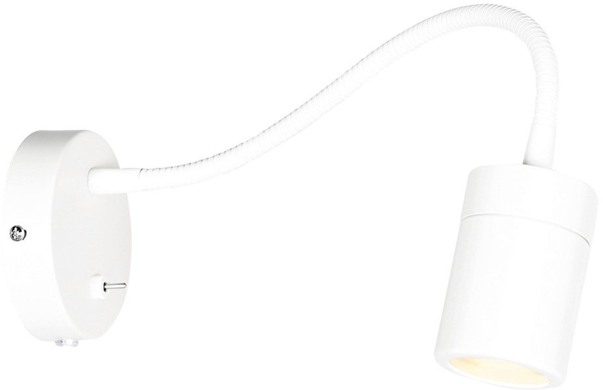 Wandlamp Mexlite Upround wit met metalen flexibele arm, kantelbaar en draaibaar, inclusief 4,9W lichtbron, diameter wandplaat 10 cm, binnen gebruik
