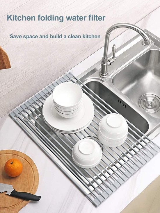 Roll-Up Dish Droogrek Home Kitchen Roll Up Schotel Rekken Multipurpose Opvouwbaar Roestvrij Staal Over De Wasbak Kitchen Drainer Rooster Om Cups Fruit Groenten(Round rod C) — afbeelding 5